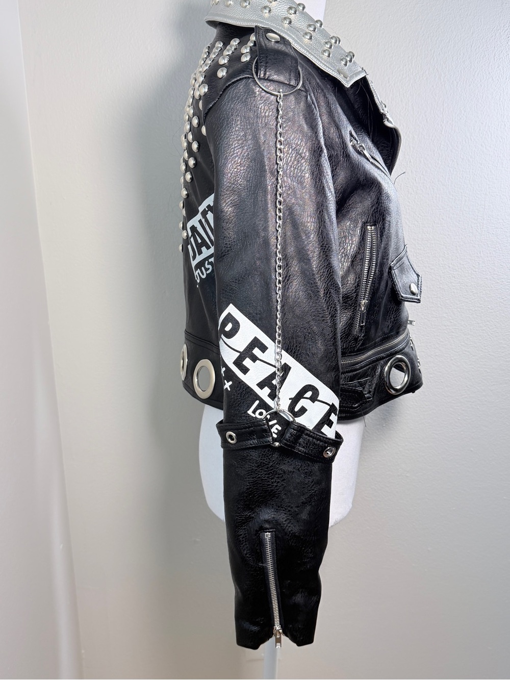Azalea Wang AKIRA Studded Chain Leather Motorcycle Bikercore Jacket
